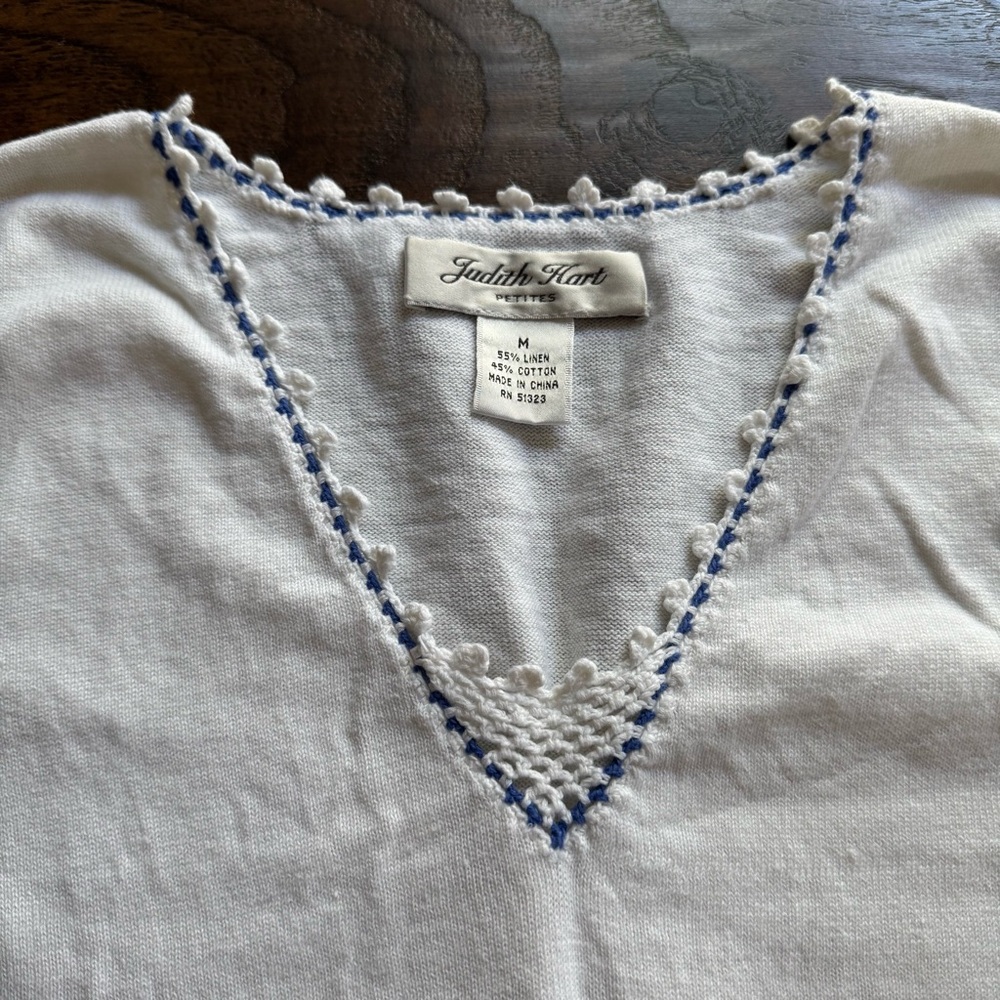 Vintage Judith Hart Sleeveless Blouse with Embroidered Neckline